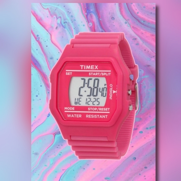 Timex Unisex Jumbo Pink Resin Quartz Watch with Grey Dial T2N246 - Picture 6 of 7